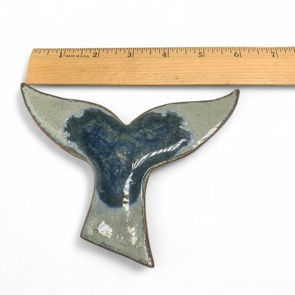Dock 6 Pottery Whale Tail Stoneware Coaster Trivet Blue Crackled Glass Geode 6" - Picture 5 of 6